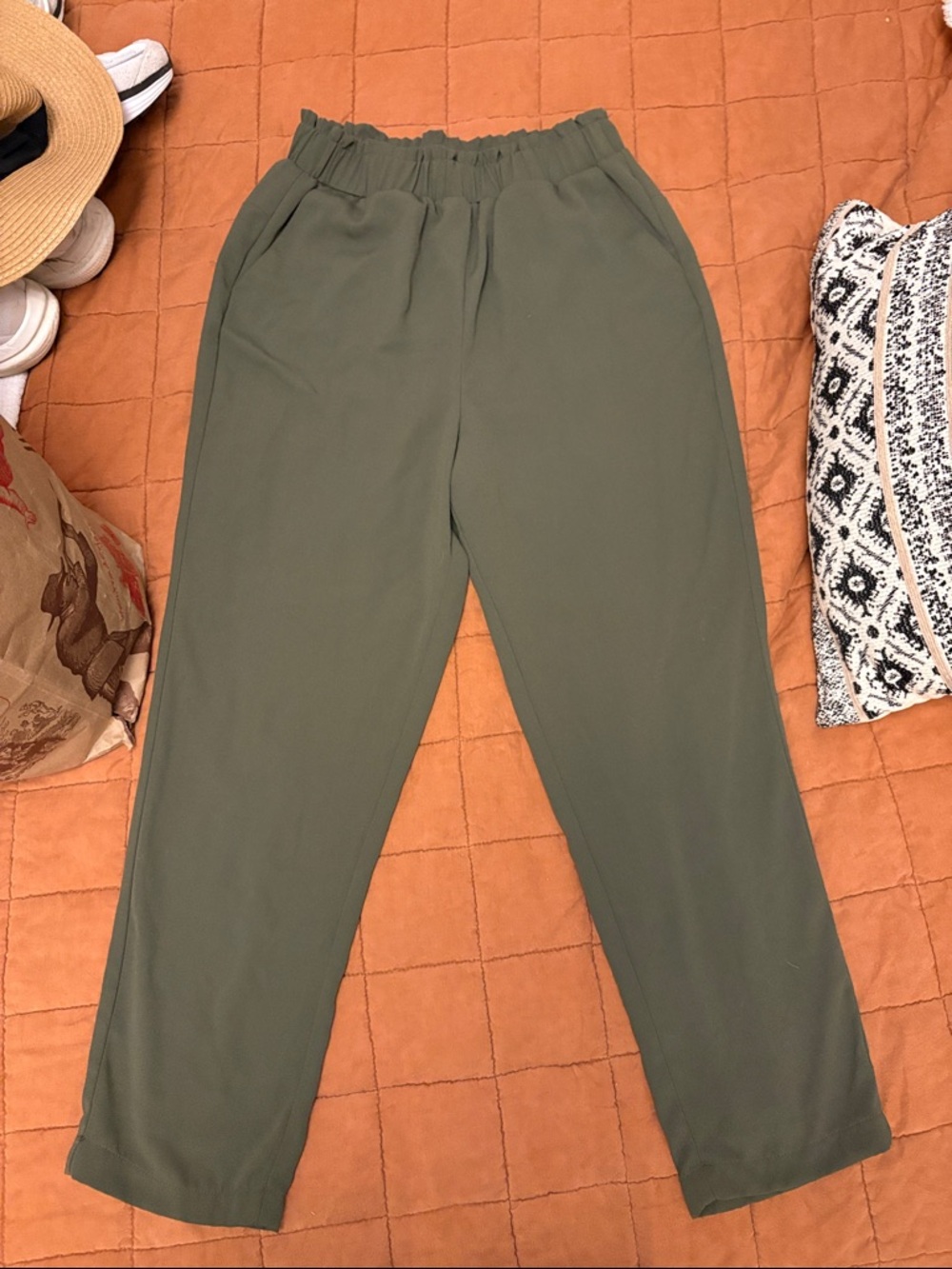 a new day Olive Green High-Waist Elastic Waist Trousers